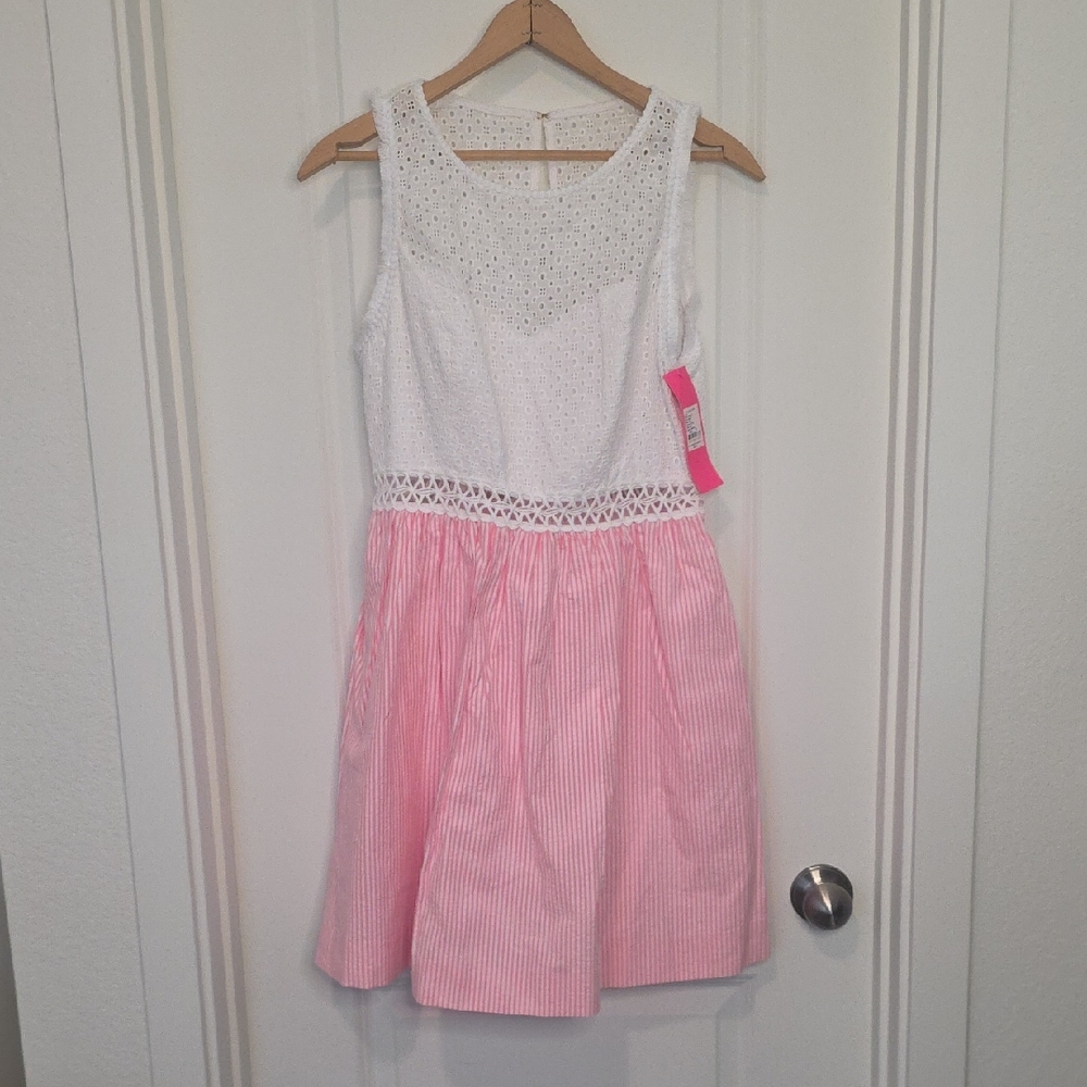 Lilly Pulitzer Women's White Lace and Pink Striped Dress